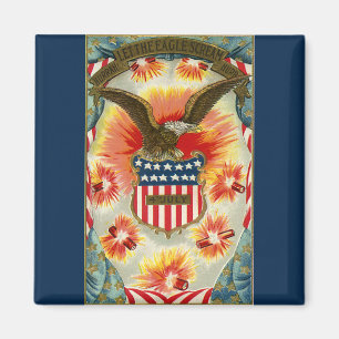 Vintage patriotisk 4 juli-örn och amerikansk flagg magnet