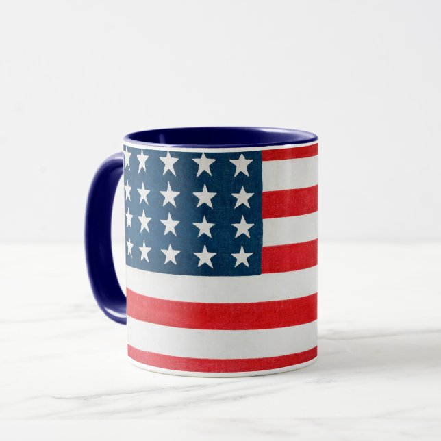 Vintage patriotisk amerikansk flagga, fjärde juli mugg (Framsida vänster)