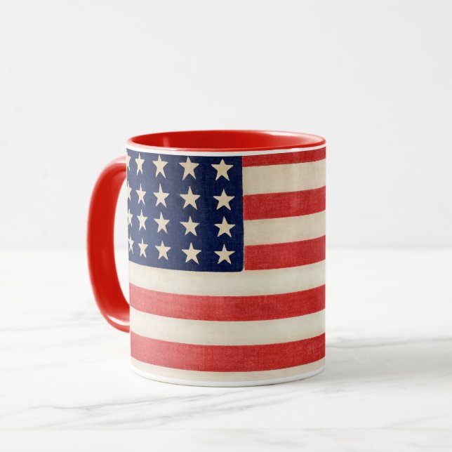 Vintage patriotisk amerikansk flagga, fjärde juli mugg (Framsida vänster)