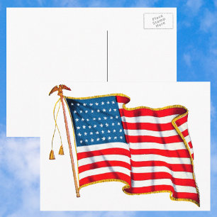 Vintage patriotisk amerikansk flagga, fjärde juli vykort