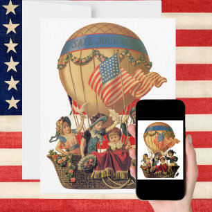 Vintage Patriotisk, Barn i en Varm Luft Ballong Inbjudningar