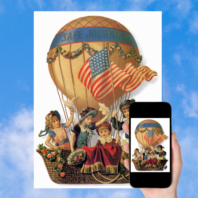 Vintage patriotisk, barn i en varmluftsballong poster (Skapare uppladdad)