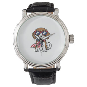 Vintage Patriotisk Beagle Hund Solglasögon Tröja_1 Armbandsur