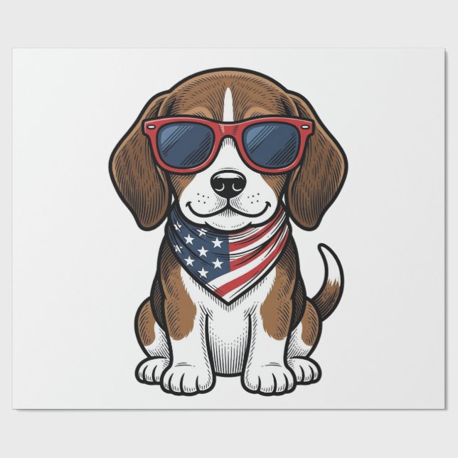 Vintage Patriotisk Beagle Valp Solglasögon Tröja_1 Presentpapper (Platt)