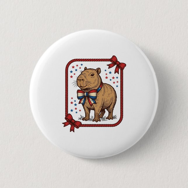 Vintage Patriotisk Capybara Fluga Tröja Design_1 Knapp (Framsida)