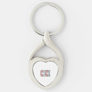 Vintage Patriotisk CICI Namn Vektor Tröja Design_1 Twisted Heart Silverfärgad Nyckelring