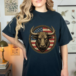 Vintage Patriotisk Cowboy-Tjur Amerikansk Flagga V T Shirt