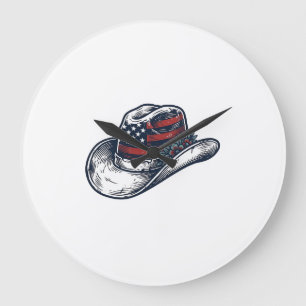 Vintage Patriotisk Cowboyhatt Blomma Tröja Design_ Stor Klocka