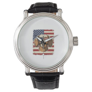 Vintage Patriotisk Dachshund Flagga Solglasögon Ve Armbandsur