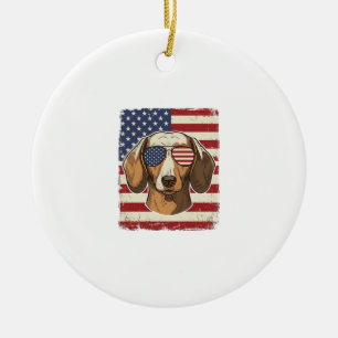 Vintage Patriotisk Dachshund Flagga Solglasögon Ve Julgransprydnad Keramik