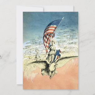 Vintage Patriotisk, Dam, Örn med amerikansk flagg Kort