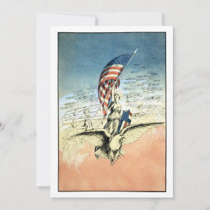 Vintage Patriotisk, Dam, Örn med amerikansk flagg Kort