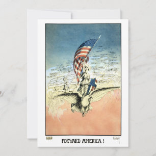 Vintage Patriotisk, Dam, Örn med amerikansk flagg Kort
