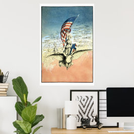 Vintage patriotisk, dam, örn med amerikansk flagg poster