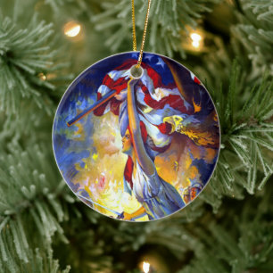 Vintage patriotisk damen Frihet Amerikansk flagga Julgransprydnad Keramik