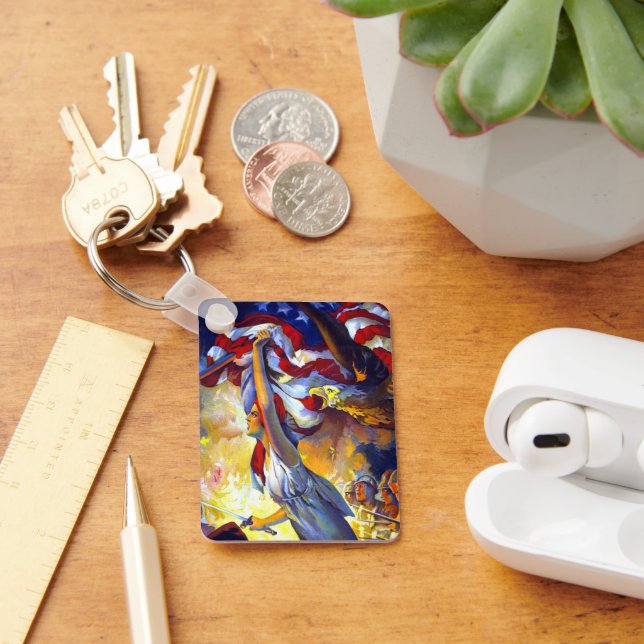 Vintage Patriotisk Damfrihet Amerikansk Flagga Örn Nyckelring (Skrivbord)