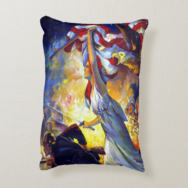 Vintage Patriotisk Damfrihet Amerikansk Flagga Örn Prydnadskudde (Baksidan(Vertikal))