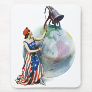 Vintage patriotisk damfrimärke Liberty Magazine Om Musmatta