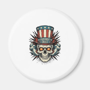 Vintage Patriotisk Dödskalle Topp Hatt T-Shirt Des Magnet