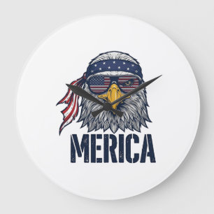 Vintage Patriotisk Eagle Merica T-Shirt Design_1 Stor Klocka