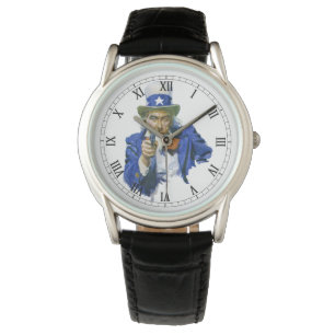 Vintage patriotisk farbror Sam med stjärnklädd hat Armbandsur