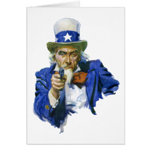 Vintage patriotisk farbror Sam med stjärnklädd hat Hälsningskort