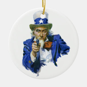 Vintage patriotisk farbror Sam med stjärnklädd hat Julgransprydnad Keramik