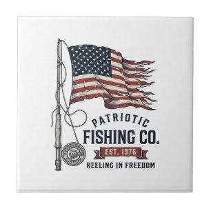 Vintage Patriotisk Fiskflagga Vektor Design_1 Kakelplatta