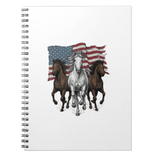 Vintage Patriotisk Flyttande Hästar Vektor Design_ Anteckningsbok