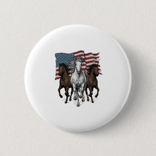 Vintage Patriotisk Flyttande Hästar Vektor Design_ Knapp
