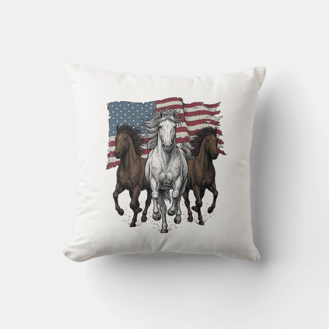 Vintage Patriotisk Flyttande Hästar Vektor Design_ Kudde (Framsida)