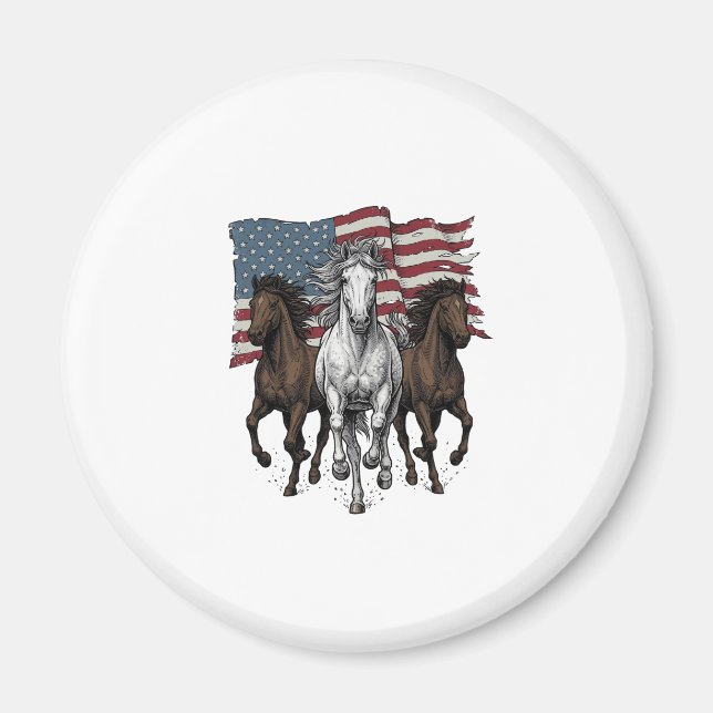 Vintage Patriotisk Flyttande Hästar Vektor Design_ Magnet (Framsidan)