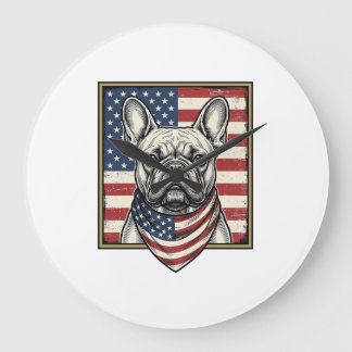 Vintage Patriotisk Fransk Bulldog Flagga Stor Klocka