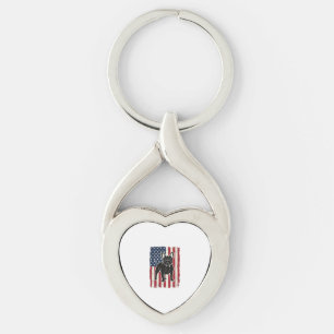 Vintage Patriotisk fransk Bulldog Flagga Tröja_1 Twisted Heart Silverfärgad Nyckelring