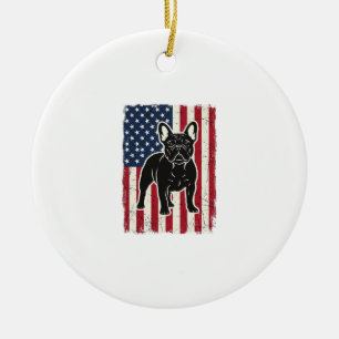 Vintage Patriotisk fransk bulldoggflaggaträja_1 Julgransprydnad Keramik