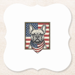 Vintage Patriotisk Franskt Bulldog Flagga Underlägg Papper