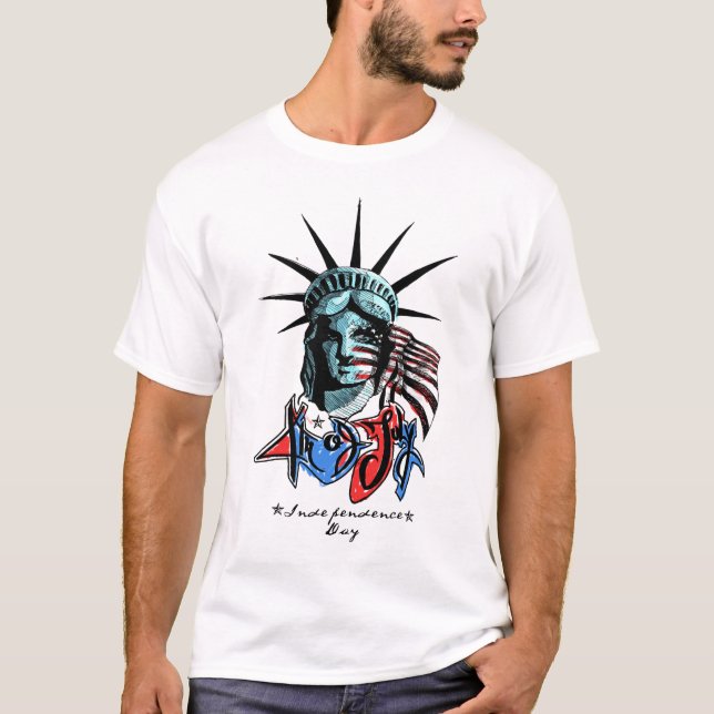 Vintage patriotisk grafisk Liberty-staty T-shirt (Framsida)