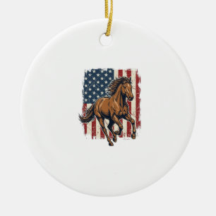 Vintage Patriotisk Hästflagg Vektor Tröja Design_1 Julgransprydnad Keramik