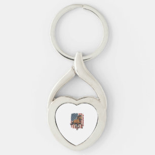Vintage Patriotisk Hästflagg Vektor Tröja Design_1 Twisted Heart Silverfärgad Nyckelring
