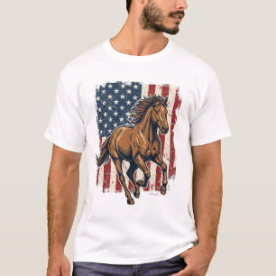 Vintage Patriotisk Hästflagga Vektor Tröja Design_