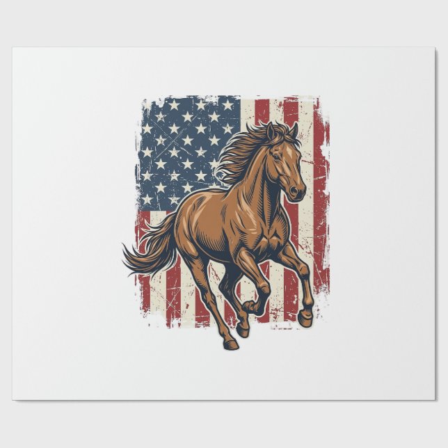 Vintage Patriotisk Hästflagga Vektor Tröja Design_ Presentpapper (Platt)