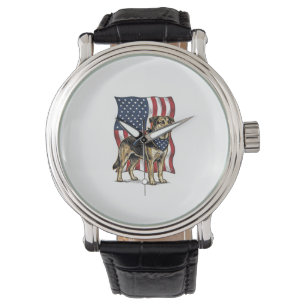 Vintage Patriotisk Hund Flagga Vektor Tröja Design Armbandsur