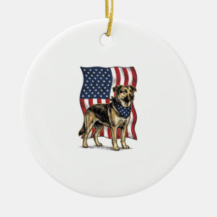 Vintage Patriotisk Hund Flagga Vektor Tröja Design Julgransprydnad Keramik