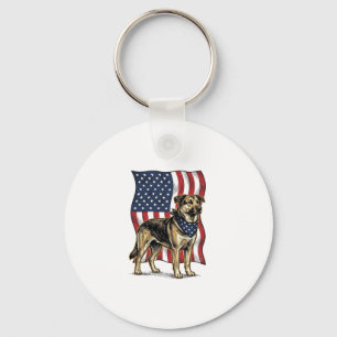 Vintage Patriotisk Hund Flagga Vektor Tröja Design Nyckelring
