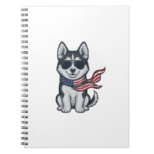 Vintage Patriotisk Husky Valp Vektor Design_1 Anteckningsbok