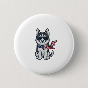 Vintage Patriotisk Husky Valp Vektor Design_1 Knapp
