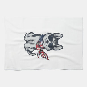 Vintage Patriotisk Husky Valp Vektor Design_1 Kökshandduk