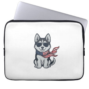 Vintage Patriotisk Husky Valp Vektor Design_1 Laptop Fodral