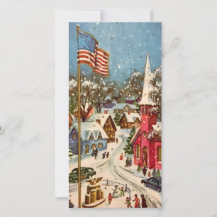 Vintage Patriotisk jul Town Julkort
