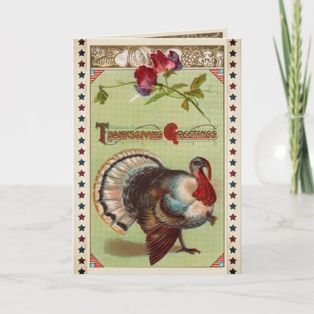 Vintage Patriotisk Kalkon | Thanksgiving Hälsning Helgkort (Framsida)